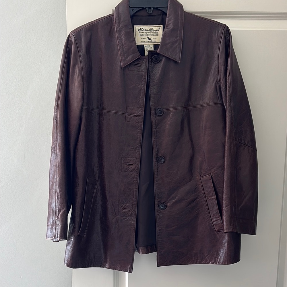 Vintage Eddie Bauer Dark Brown Leather Button-Front Jacket